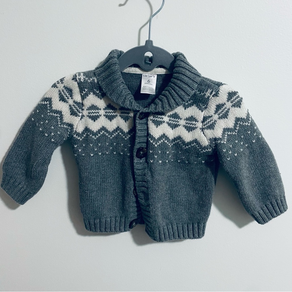 Carter’s dress Sweater Baby 6 month buttons down sweater grey gray white